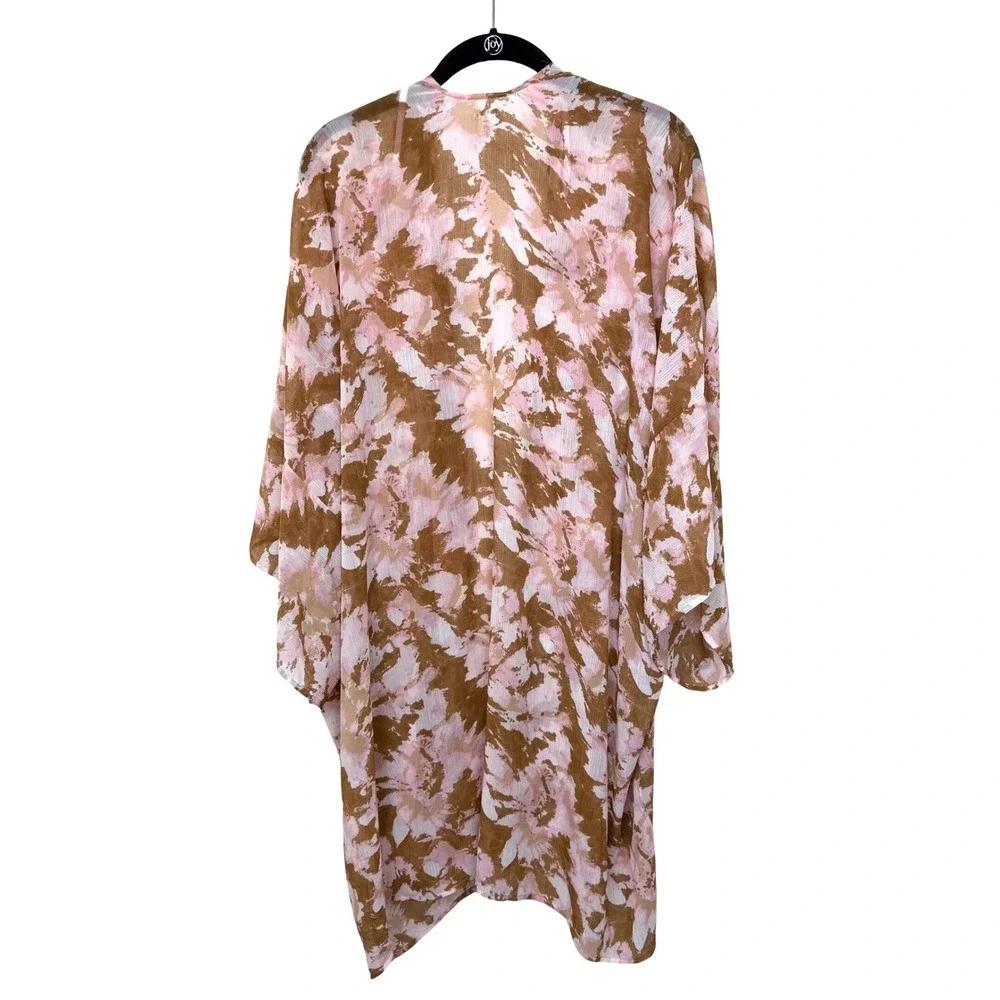 Aerie Womens Pink Brown Tie Dye Kimono Wrap Swim Cover Up One Size O/S - Picture 2 of 6